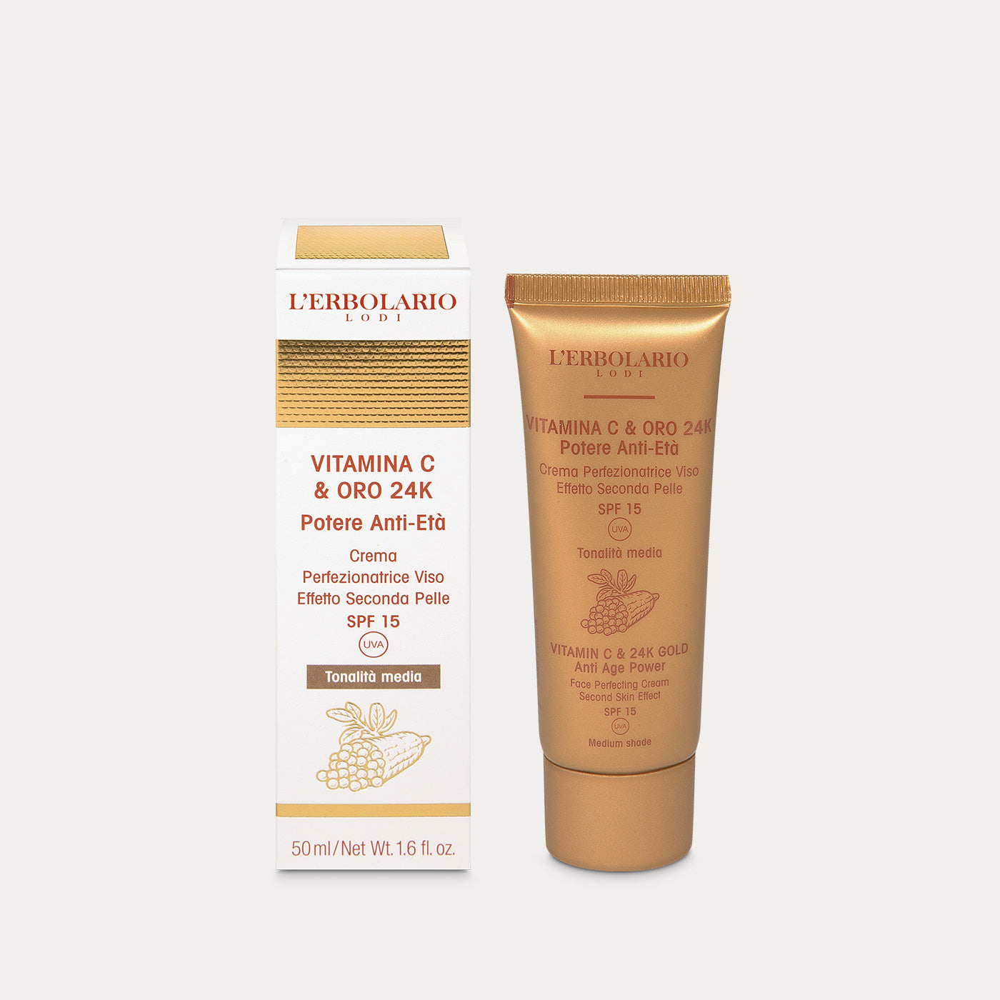 Crema  Perfezionatrice Viso tonalità media Vitamina C & Oro 24K